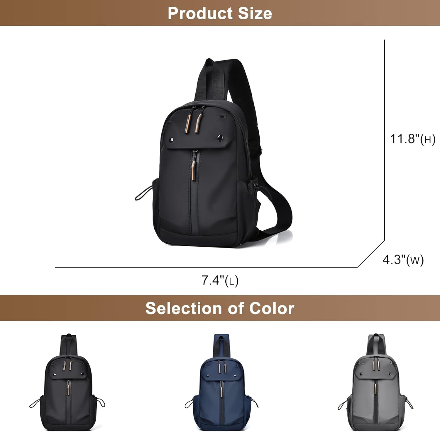 SikaFu Men's Lightweight Oxford Cloth Chest Bag Casual Daypack Crossbody Sling Bags for Hiking Cycling with USB Charging
