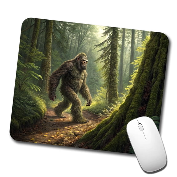 Bigfoot Hiking In Forest Mouse Pad Low Profile Gaming Mat