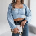 thumbnail image 5 of adaychics Tie Back Blouse for Women Square Neck Ruched Lantern Long Sleeve Tie Back Crop Top Blouse for Vacation, 5 of 7