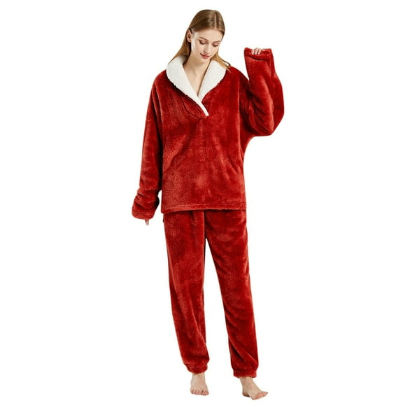 Hauaitttt Comfortable Flannel Pajamas Long Sleeve Plus Size Loose Fit EU Sizes Homewear Set Can Be Worn Outside Shorty Pajamas Ladies Women's Pajamas Pajamas plus Size Women Pajamas Teenager Pajamas