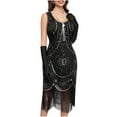 thumbnail image 6 of BLTIBY Women's 1920s Fringed Dress Flapper Costume Vintage Sequin Beaded Tassels Hem Prom Sleeveless Round Neck Cocktail Evening Dresses Gatsby Dress White M, 6 of 6