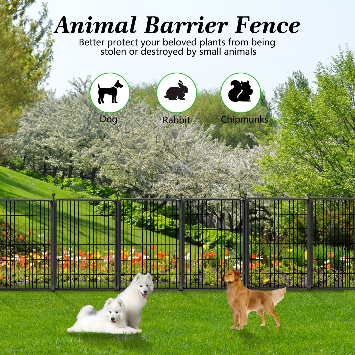 Decorative Garden Metal Fence Black 108ft×40in 2 Panels Wire Rustproof Folding Animal Barrier Border Heavy Duty Iron Landscape Edging Privacy Fencing Patio Flower Bed for Yard Dog Outdoor Fences