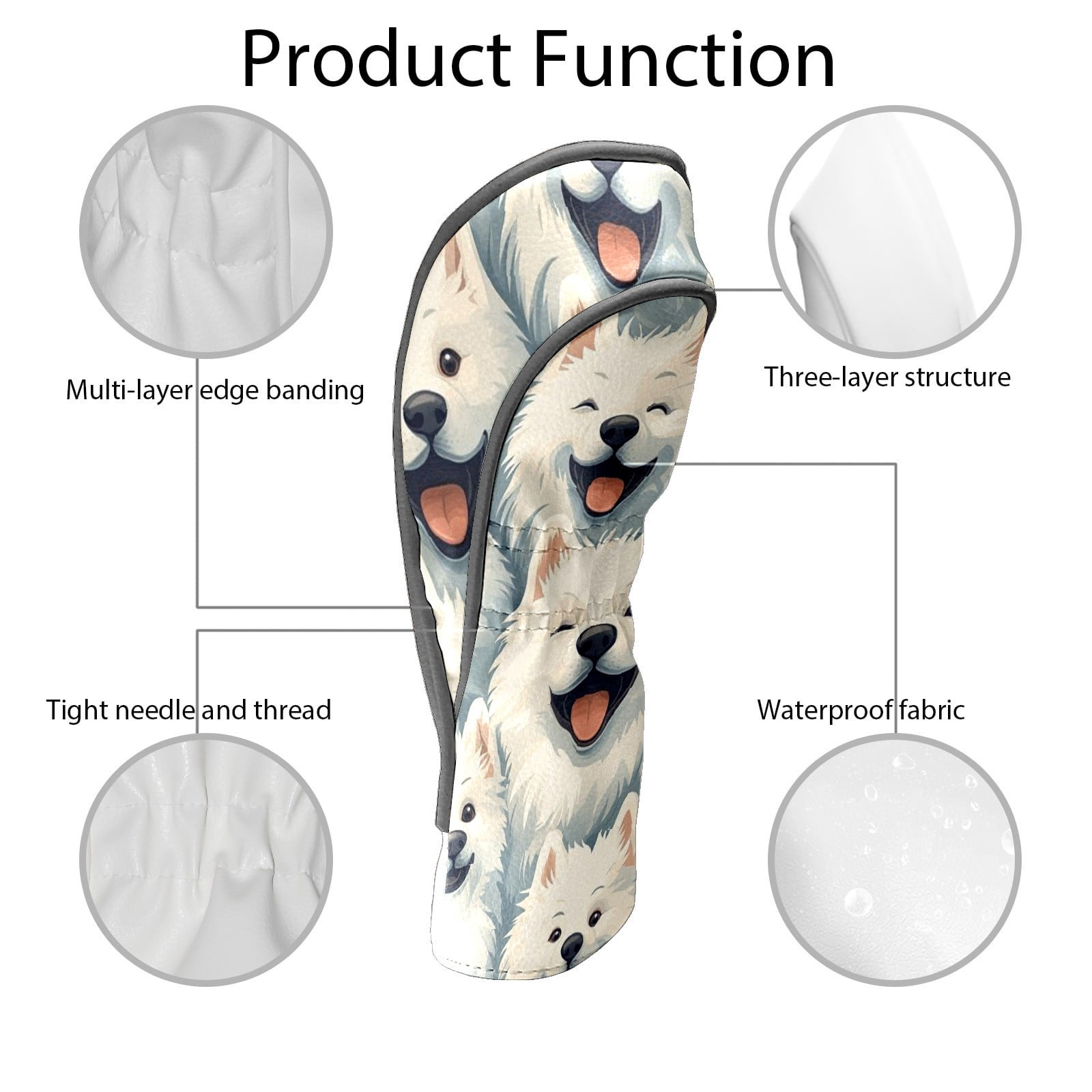Golf Club Head Covers - Funny Cute Animal Dog Design, PU Leather, Waterproof, Fits Fairway Woods/Hybrid, Unisex, Fits Most Brands