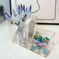 thumbnail image 1 of Porte-stylo à Deux Compartiments Rose, Organisateur de Bureau en Plastique Transparent, Boîte de Rangement pour Papeterie, Hauteur Réglable, Conteneur à Crayons Rose, 1 of 6