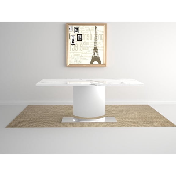 White and Gray Marble Table with Stainless Steel Base