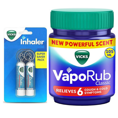 Vicks VapoRub Set – 105 ml Family Jar + Two 0.5 ml Inhalers Value Pack Menthol & Eucalyptus
