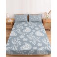 thumbnail image 2 of Twin Sze Fitted Sheet Set - Blue Paisley 2 Piece Bedding Sets 16" Deep Pocket Fitted Sheet with 1 Pillowcase, Ethnic Vintage Floral Botanical Abstract Brushed Microfiber Hotel Luxury Bed Sheets, 2 of 9