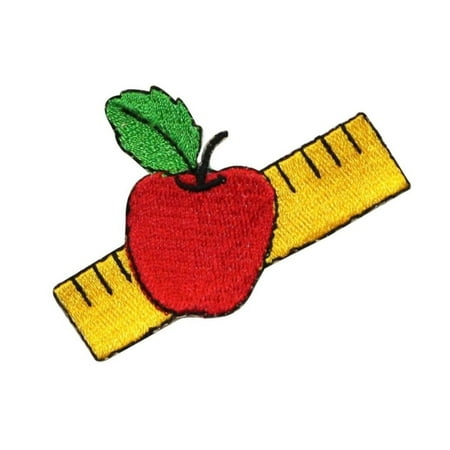 Teacher Icon - ID 0953A Apple and Ruler Patch Children Teacher Embroidered Iron On Applique