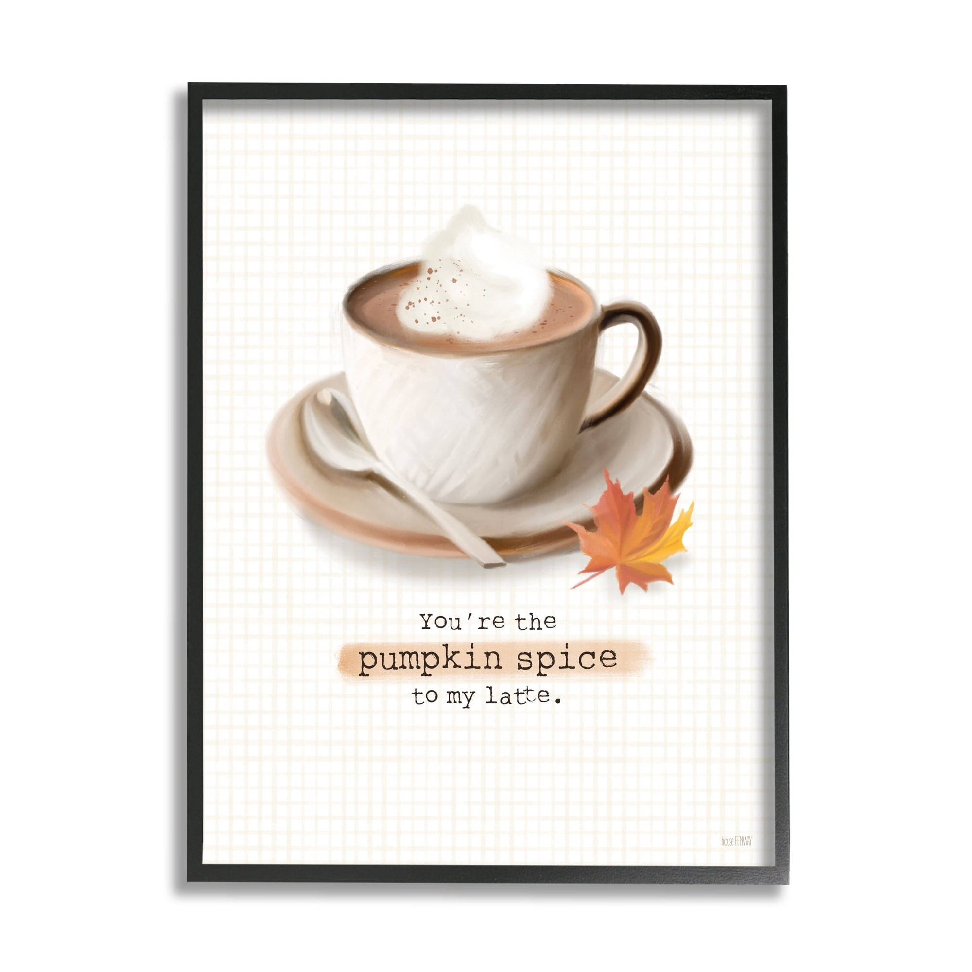 Stupell Industries The Pumpkin Spice to My Latte Romantic Phrase Paintings White Framed Art Print Wall Art, 24x30, by House Fenway