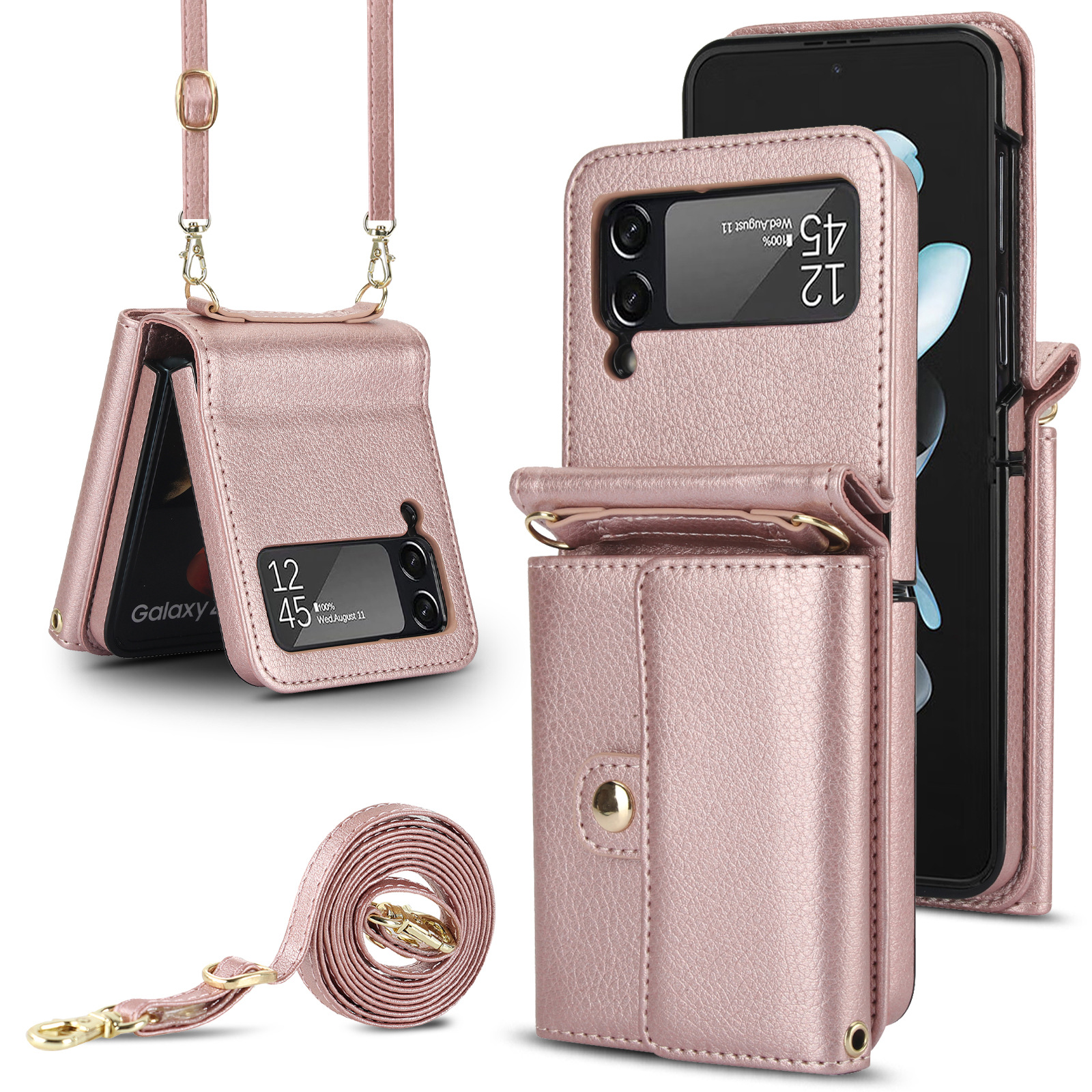 Fashion leather wallet phone case suitable for Moto Razr 40, lanyard and card holder