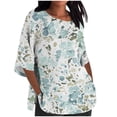 thumbnail image 1 of QIPOPIQ Chemises en Lin pour Femmes Manches 3/4 Hauts Grande Taille T-Shirts Amples à Col Rond T-Shirts Décontractés Tuniques à Manches Trois Quarts Liquidation, 1 of 5