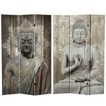 Oriental Furniture 6 ft. Tall Stone Buddha Canvas Room Divider - 3 Panel