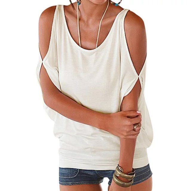 Blusas holgadas de verano con hombros descubiertos para mujer, camisetas de manga corta tipo murciélago