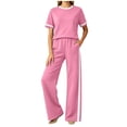 thumbnail image 2 of Womens Summer Two Piece Sets Sportswear Wide Leg Pants Casual Sports Set Travel Vacation Short Sleeve Sets Matching Sets Women Clothing, 2 of 7
