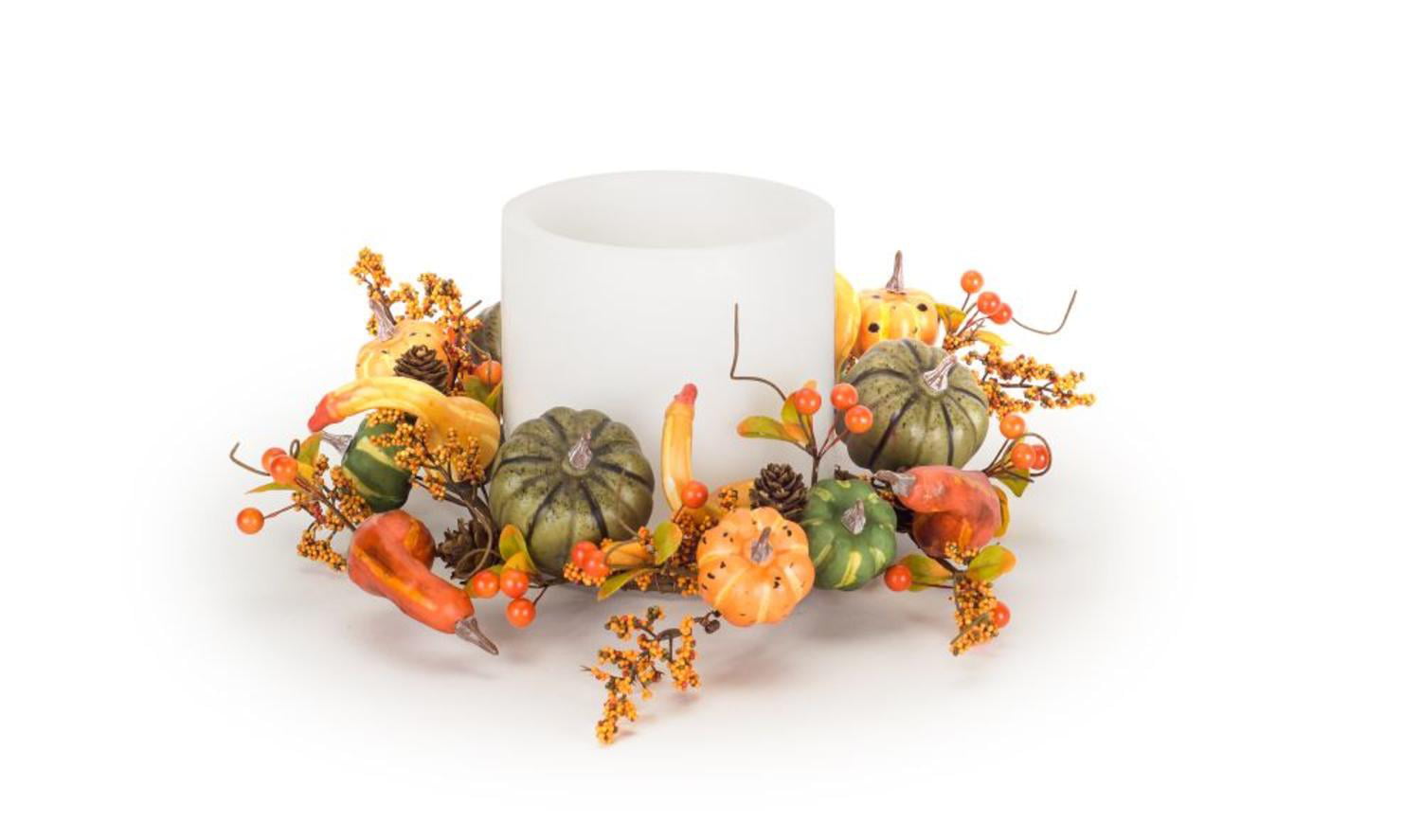 NEW Beautiful Festive Autumn Thanksgiving Fall Leaves Pillar Candle Ring 