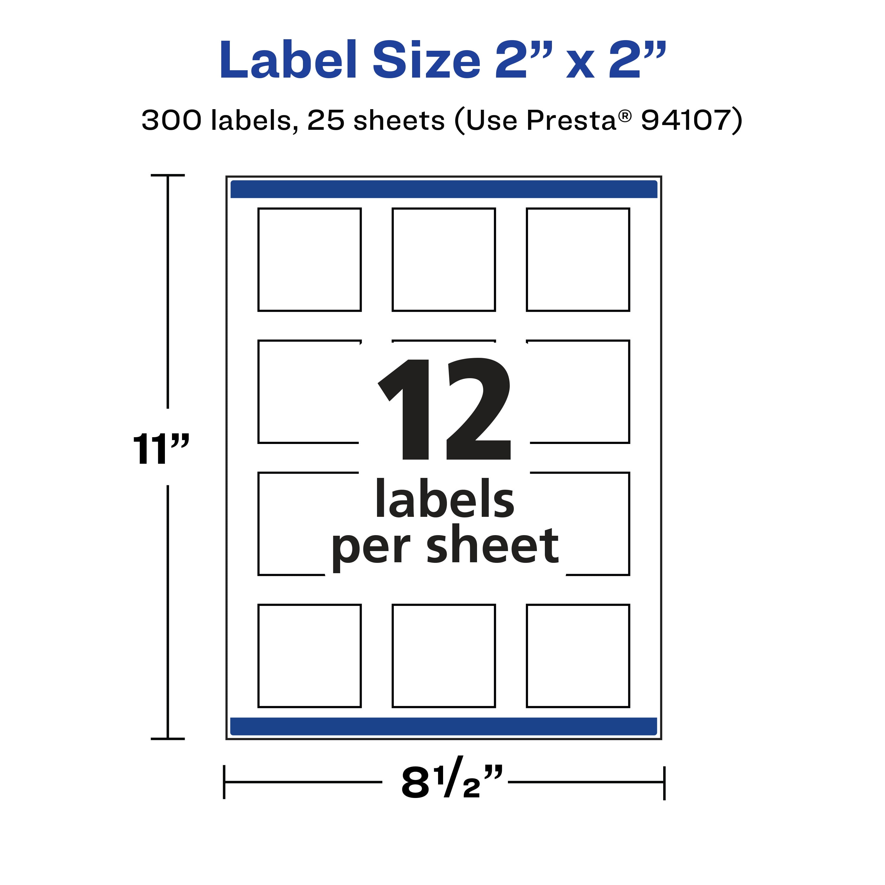 Avery Matte White Square Labels, 2" x 2", 300 Labels