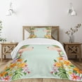 thumbnail image 3 of Ambesonne Flamingo Quilted Bedspread Set 2 Pcs, Tropic Flowers Animals, Twin Size, Pale Blue Orange, 3 of 6