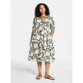 thumbnail image 2 of Time and Tru Women's Cotton Tiered Midi Dress with Elbow Length Sleeves, Sizes XS-XXXL, 2 of 5