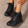 thumbnail image 3 of Women's Shoes Platform Hidden Heels Sneakers for Women Lace Crochet Lace Up Chunky Bottom High Heels Shoes (Black 18.5), 3 of 8