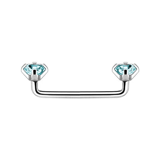 LionGothic 316L Surgical Steel 14G Internally Threaded Staple Surface Barbell with Prong Setting CZ