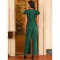 thumbnail image 4 of DARING DIVA Women's Formal Ruffled Sleeve Wide Legs Jumpsuits L Dark Green, 4 of 6