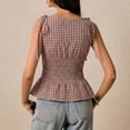 thumbnail image 4 of Y2k Plaid Smocked Peplum Tops for Women Tie Shoulder Sleeveless Ruffle Hem Flowy Tank Top Trendy Going Out Summer Top Pink XS, 4 of 5