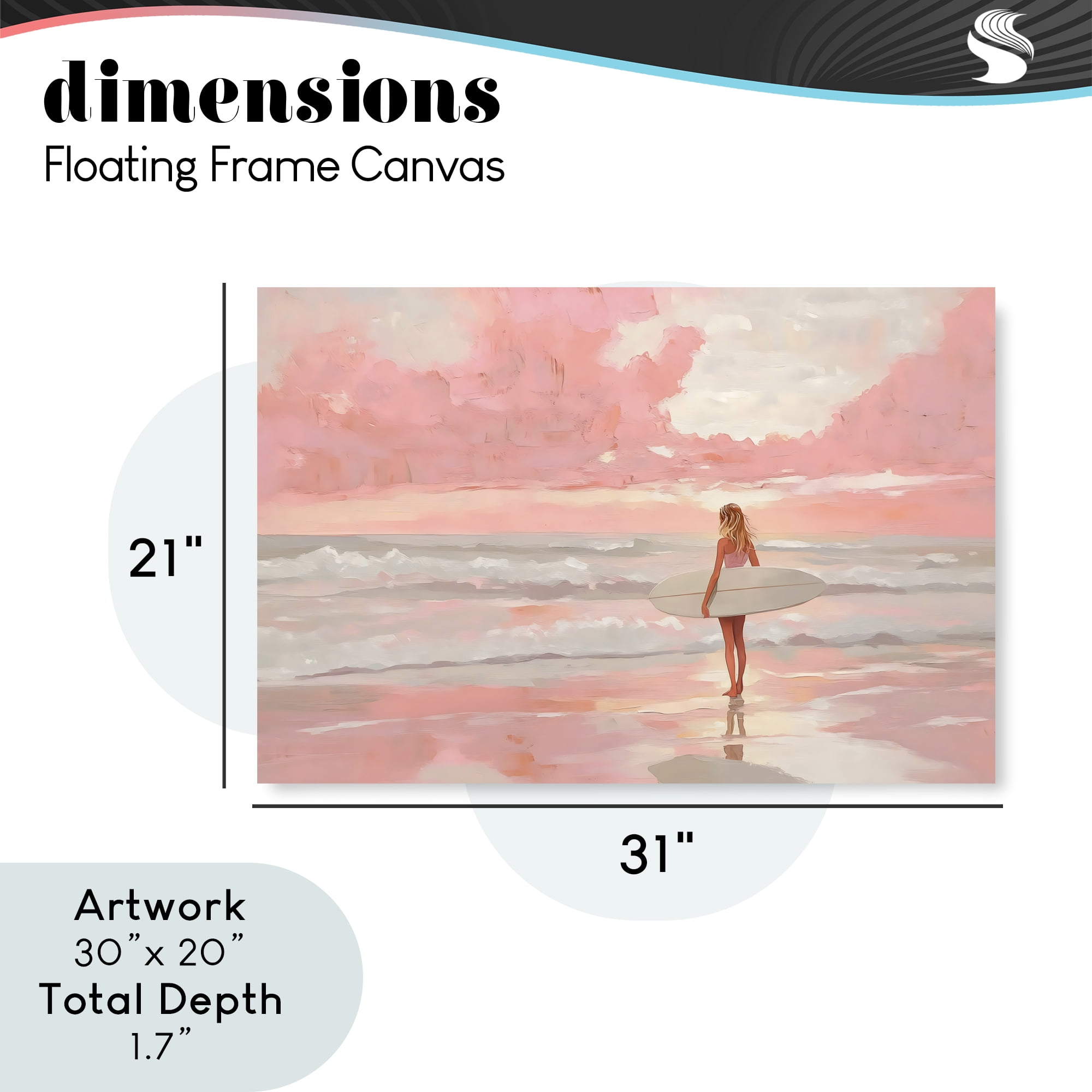 Pink Sky Surfer Gray Framed Floater Canvas Wall Art, design by LSR Design Studio
