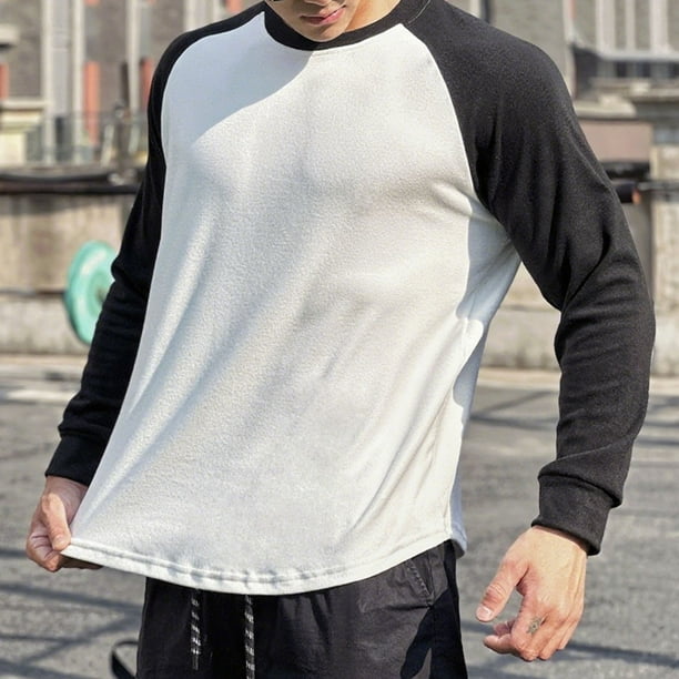 pstuiky camisa de manga larga para hombre, Suéter informal de moda para hombre, color liso, manga larga y cuello redondo. top de hombre l