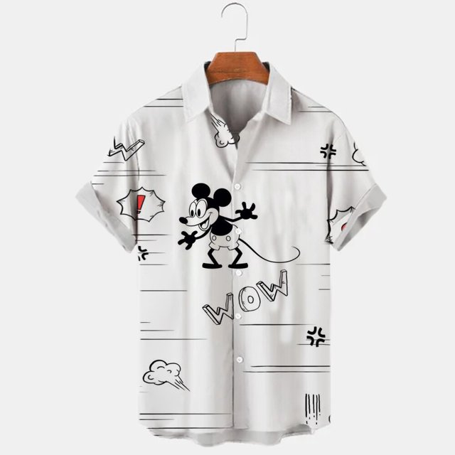 Disney Anime 3D Mickey Mouse Print Men Shirt Summer Loose Short Sleeve Casual Shirt Hawaiian Shirt Shirt Top Plus Size Hot Sale5XL Gao Jinjia LED