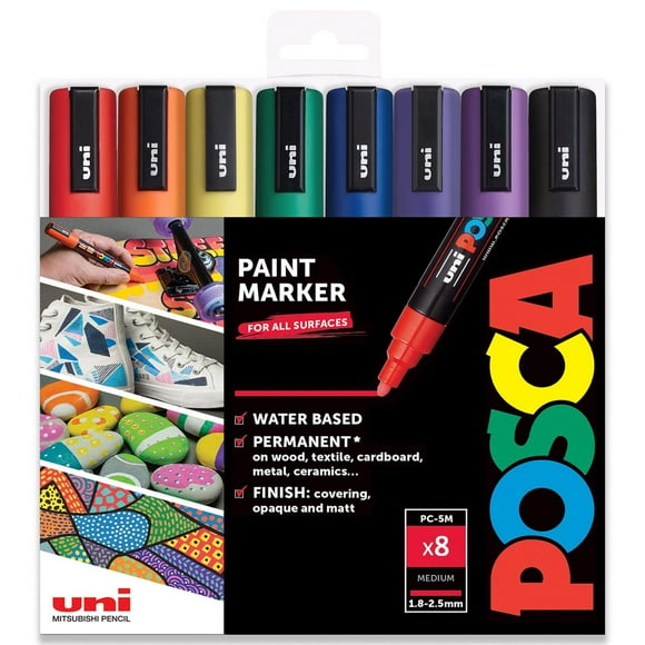 POSCA - PC-5M - Paint Marker Art Pens - 1.8-2.5mm - Rainbow Tones Set of 8 in Wallet
