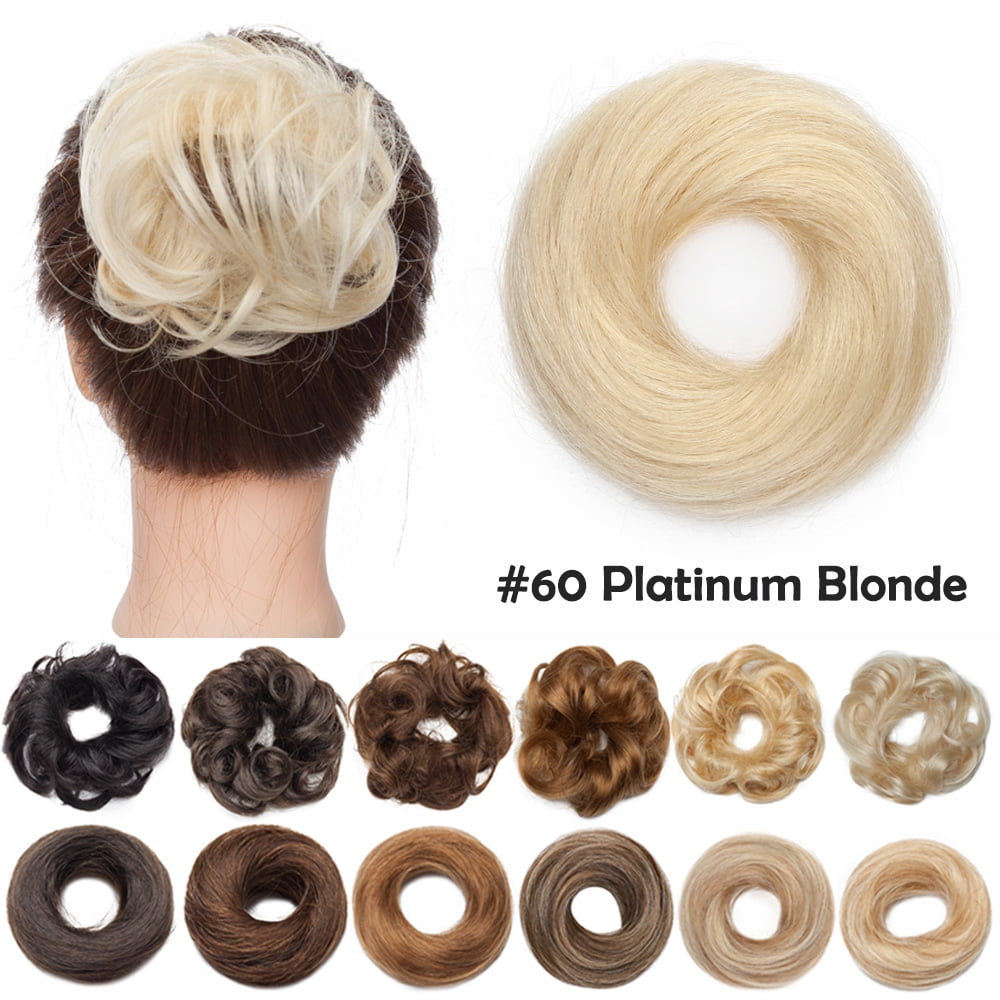 Benehair Messy Bun 100% Human Hair Pieces Extensions Scrunchies Updo  Chignons Remy Hair Elastic Band Straight Wrap Soft US Blonde 