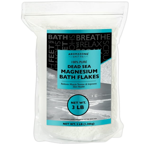 Aromasong Dead Sea Bath Soak, Unscented Magnesium Bath Salt Flakes, Stronger Alternative to