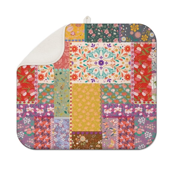 Pioneer Flower Floral Print Pattern Dish Drying Mat for Kitchen 1 Pack, Ultra Absorbent Microfiber Dishes Drainer Mats,16"x18"