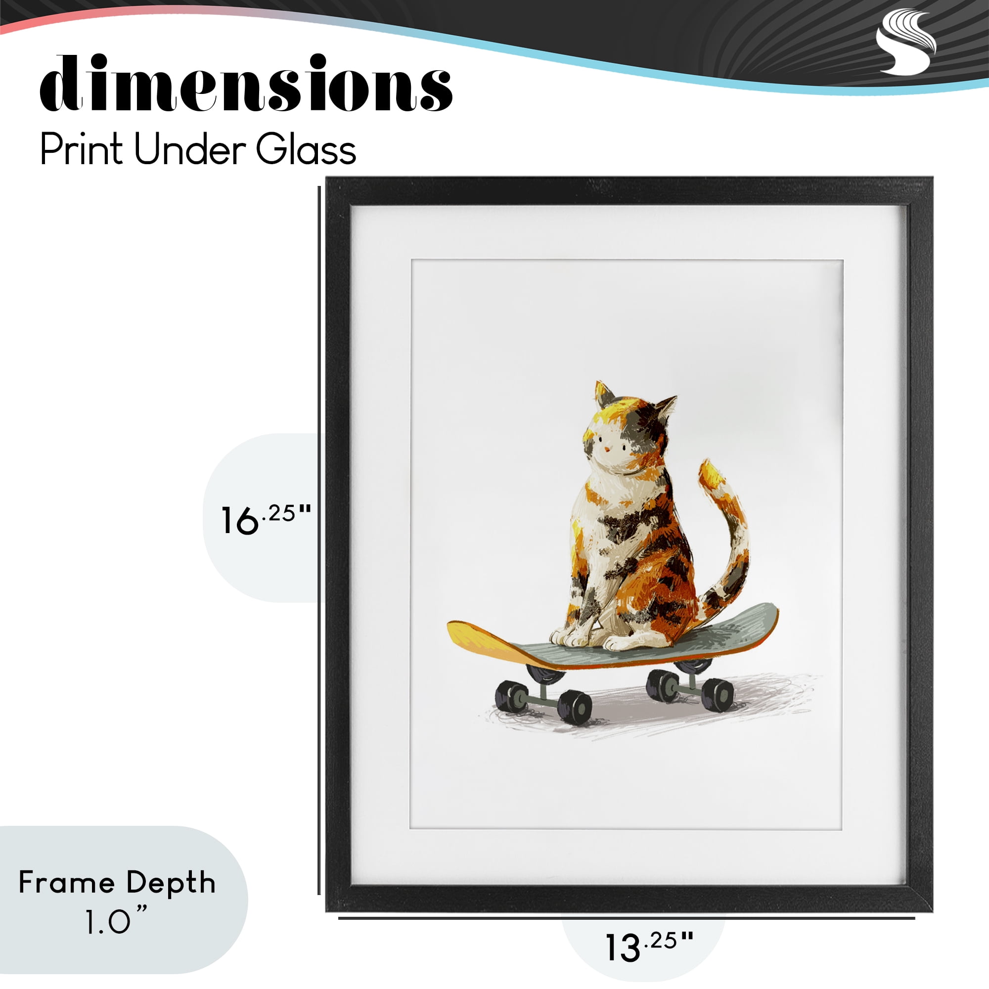 Stupell Industries Calico Cat on a Skateboard Black Framed Print Under Glass, design by Ziwei Li