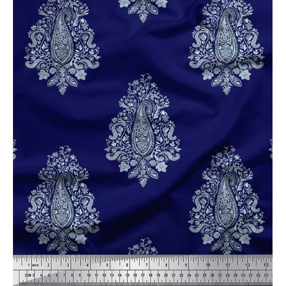 Soimoi Velvet Fabric Block Paisley Print Fabric by The Yard 58 Inch Wide