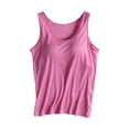 thumbnail image 2 of Cotton Camisole Tops for Women Built in Bra Spaghetti Strap Tank Top with Shelf Bra Cami Undershirt Pink 2XL, 2 of 4