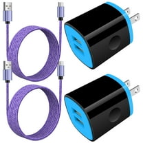 USB Charger Block,ABCPOW 2pcs 2.1A USB Wall Charger Block with 2pcs Nylon Android Type C Charger Cable USB C Charging Cable 3ft Phone Charger Adapter Charger Box Fast Charging Block,Blue Purple