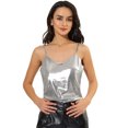 thumbnail image 1 of INSPIRE CHIC Camiseta de tirantes de fiesta brillante metalizada para mujer Camisetas de tirantes con escote en V profundo Color Plata brillante S, 1 of 6