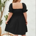 thumbnail image 3 of fatyb Plus Size Dresses for Women Square Neck Smocked Mini Dresses Puff Short Sleeve Flowy A-Line Dress, 3 of 4