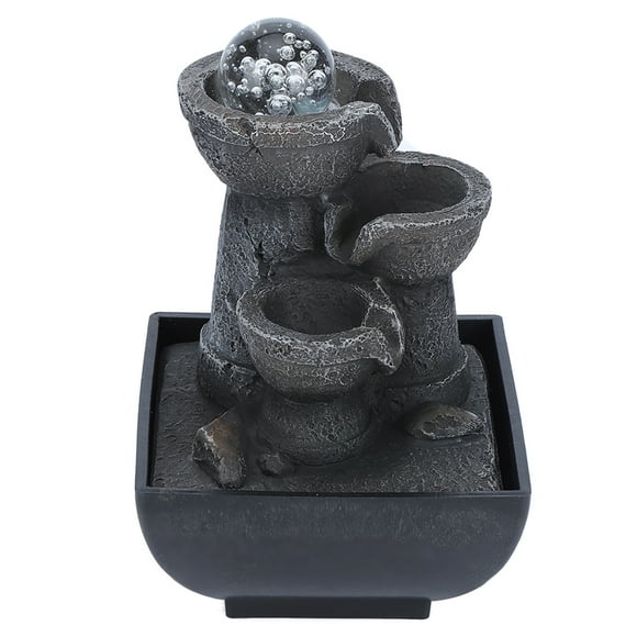 LED Illuminated Tabletop Waterfall Flowing Water Fountains with Ball for Home Office Feng Shui Decoration