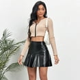 thumbnail image 2 of Wenseny Ruffled A-Line Leather Skirt Elegant Pleated Skirt for Women Youth Teenagers Black M, 2 of 8