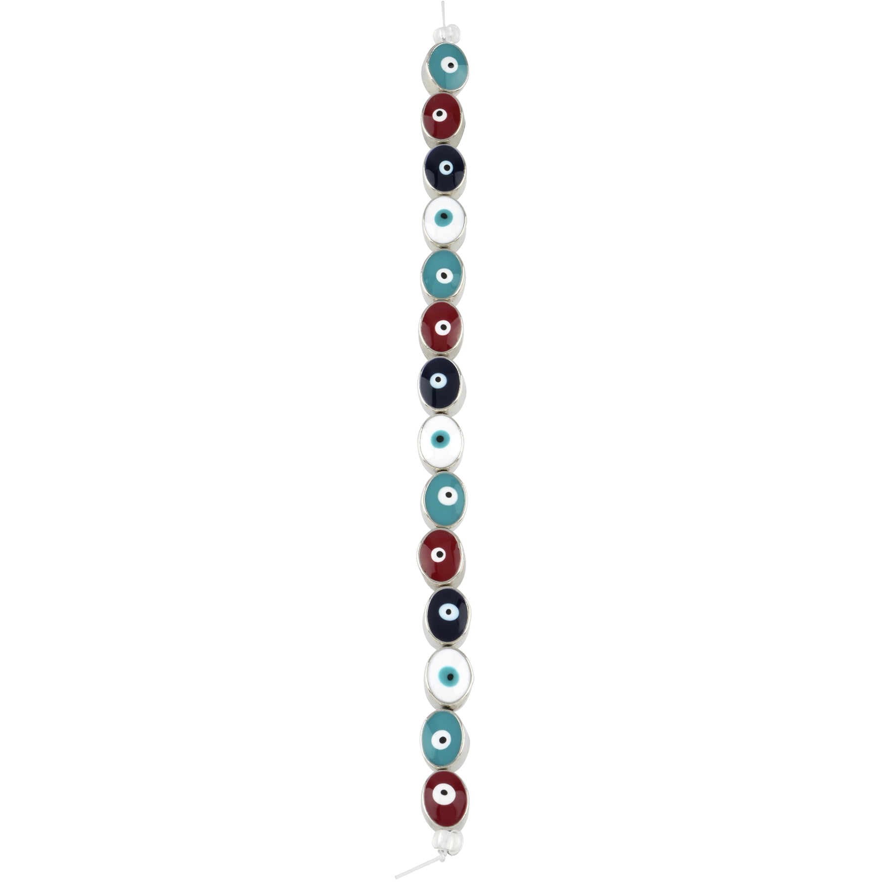 Multicolor & Rhodium Evil Eye Oval Beads - 9mm by Bead Landing 14pc