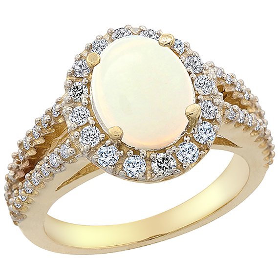 14K Yellow Gold Diamond Natural Opal Engagement Ring Oval 10x8mm, size ...
