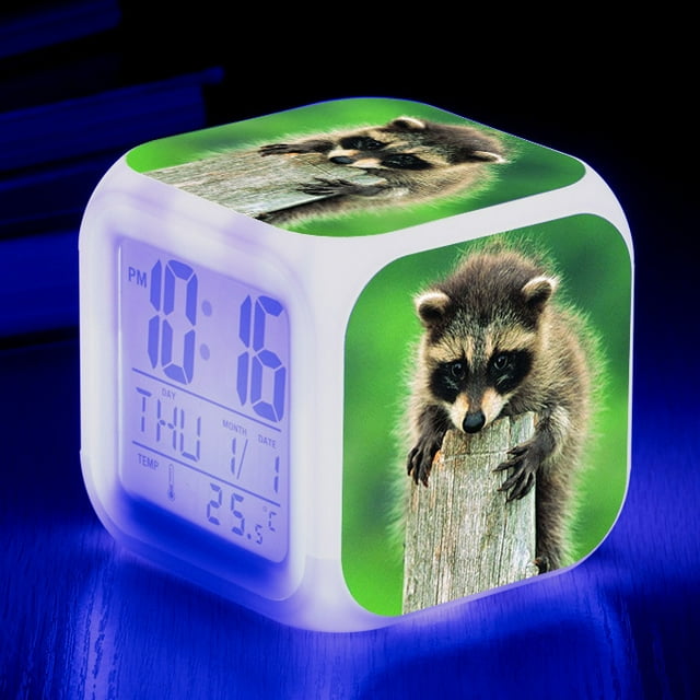 Réveil Animal Raton Laveur avec Horloge Carrée à Changement de Couleur à LED - un Réveil de Bureau Personnalisé et Créatif
