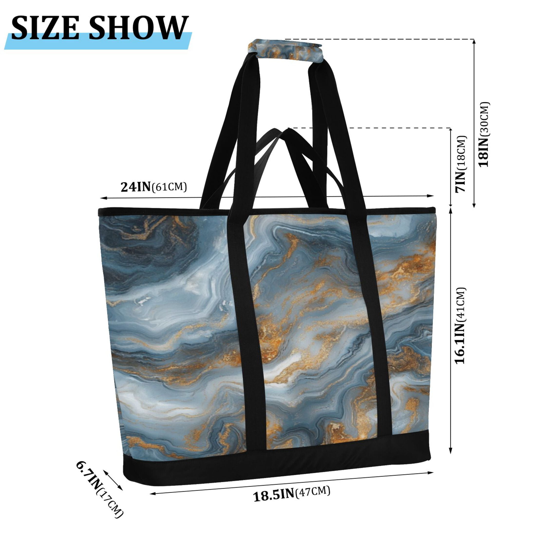 Large Hand-held Ice Pack Picnic Bag Insulation and Refrigeration Suitable for Shopping Picnics and Camping Blue Marble Stripe Pattern