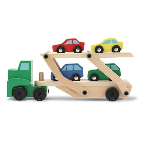 - Melissa & Doug Car Carrier Truck and Cars Wooden Toy Set With 1 Truck and 4 Cars