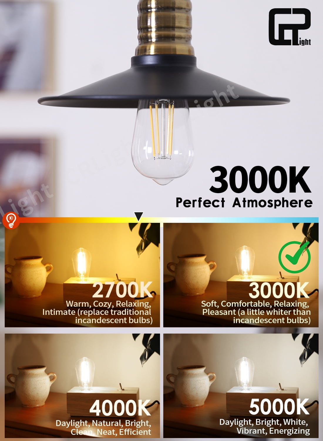 CRLight LED Dimmable 6W 65W Equivalent Soft White E26 ST58 Decorative Light Bulbs, 10 Pack