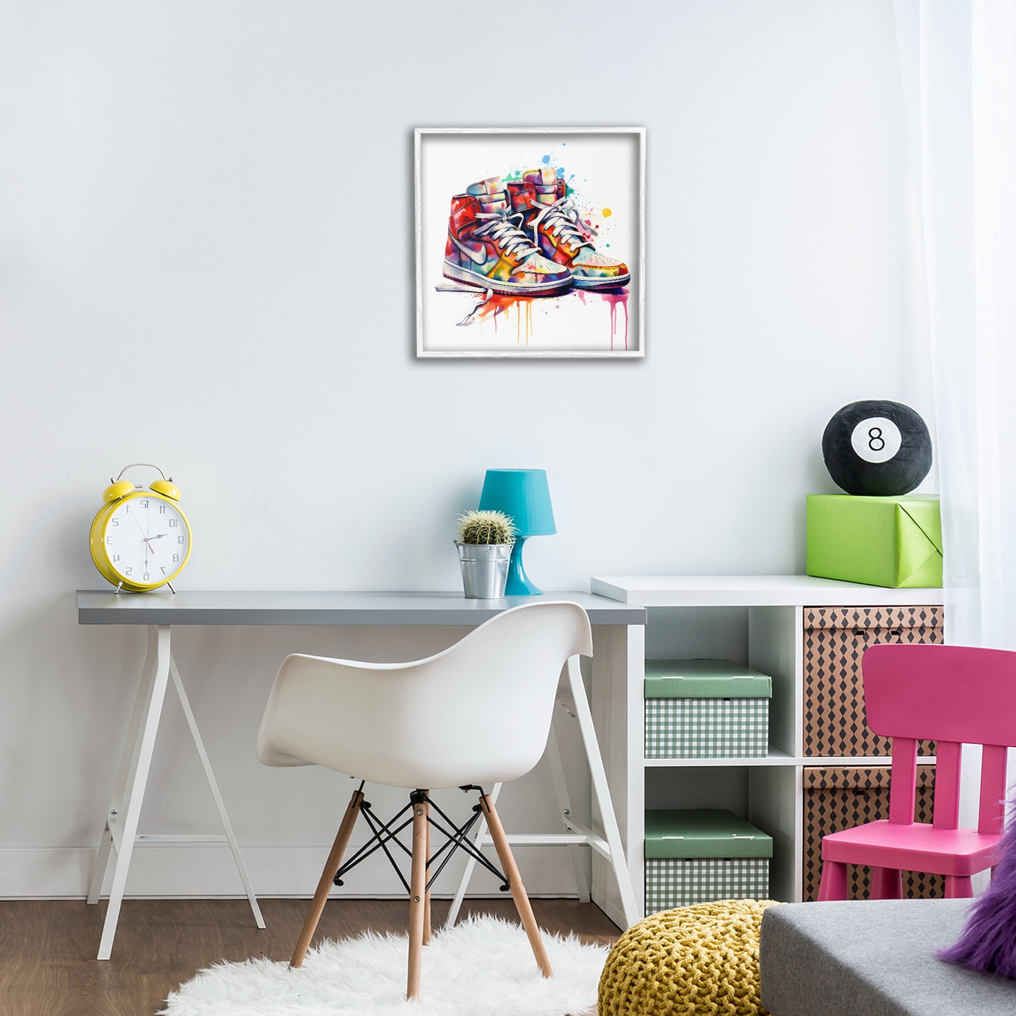 Stupell Industries Sneakers with Watercolor Drip White Framed Giclee Art, design by Creative Studio