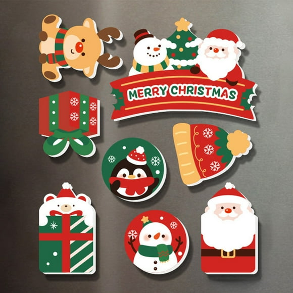 HOZADOIE Abs Decorative Stickers Décoration Maison 8 Pcs Autocollants Magnétiques de Réfrigérateur de Noël Doux Père Noël Décoration de Vacances Magnétiques