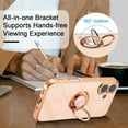 thumbnail image 5 of Case for iPhone 16, Phone Case with 360° Rotatable Finger Ring Holder Kickstand Magnetic Car Mount Supported Shiny Plating Gold Edge Slim Soft Silicone Protective Cover - Light Pink, 5 of 17